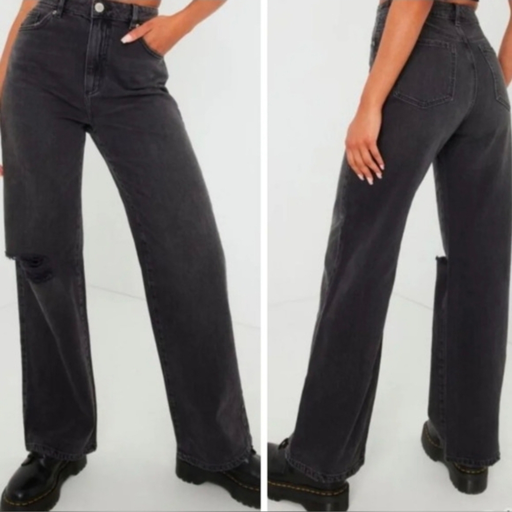 Garage Denim Wide Leg Ripped Jeans, Faded Black Wash, Baggy Fit, Sz 11/30, EUC!